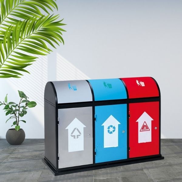 Thùng rác 3 ngăn dùng tại đường phố, công viên
