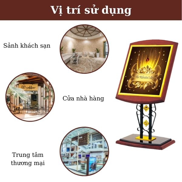 Một số vị trí đặt giá để bảng menu bằng gỗ