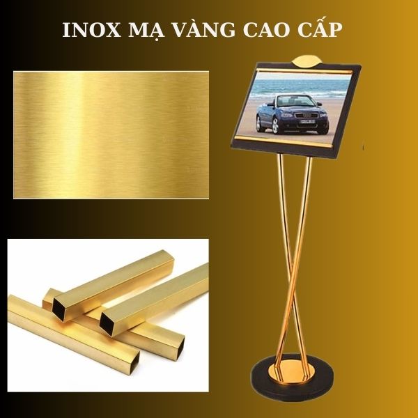 Mẫu bảng menu nhà hàng được sản xuất từ inox 201 mạ vàng
