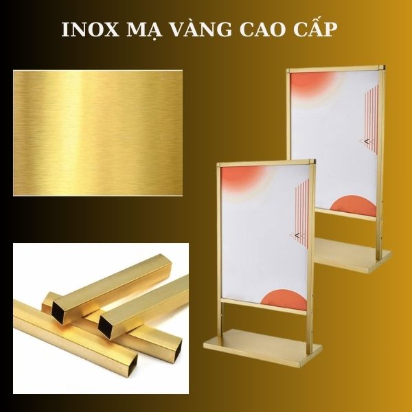 Khung bảng hoàn toàn làm bằng inox mạ vàng nên đẹp, chắc chắn