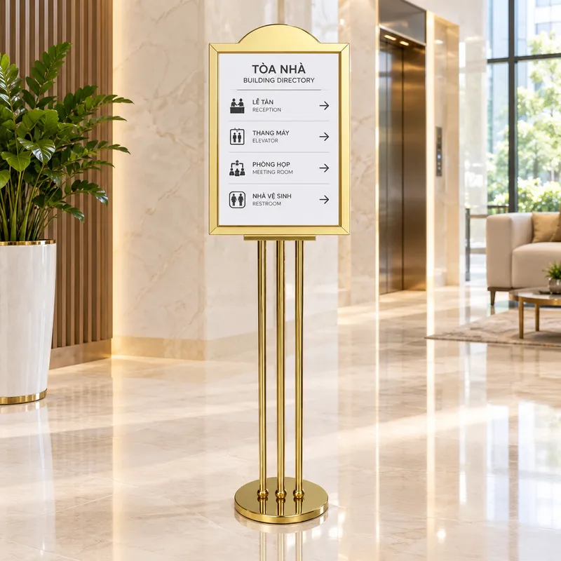 Bảng thông báo inox mạ vàng đặt sảnh khách sạn, sự kiện