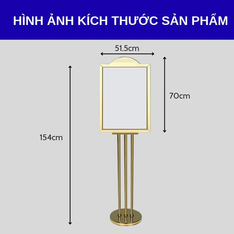 Kích thước bảng thông tin inox vàng chân đế tròn