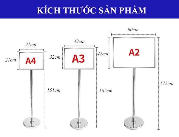 3 kích thước của mẫu bảng menu thông báo 2 mặt