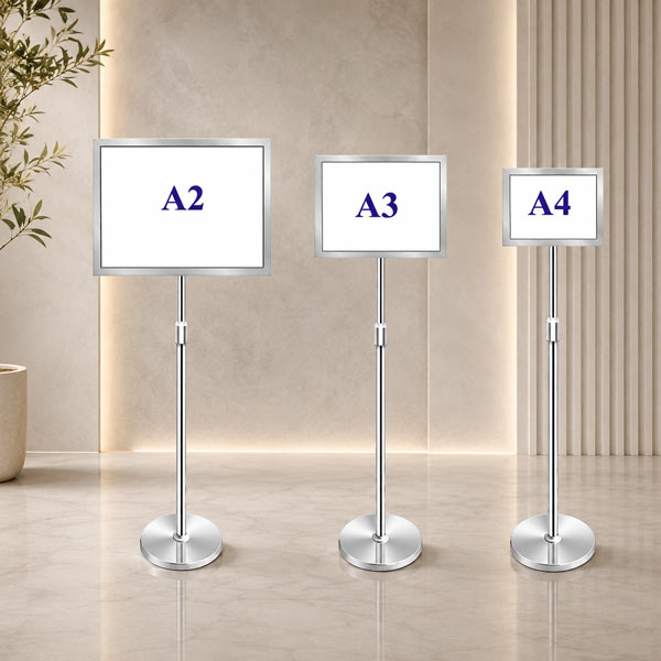 Mẫu bảng thông báo inox vàng nâng hạ với các phiên bản kích thước