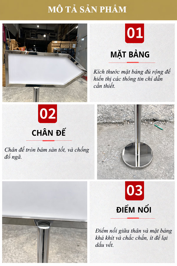 Biển chỉ dẫn inox trắng mũi tên