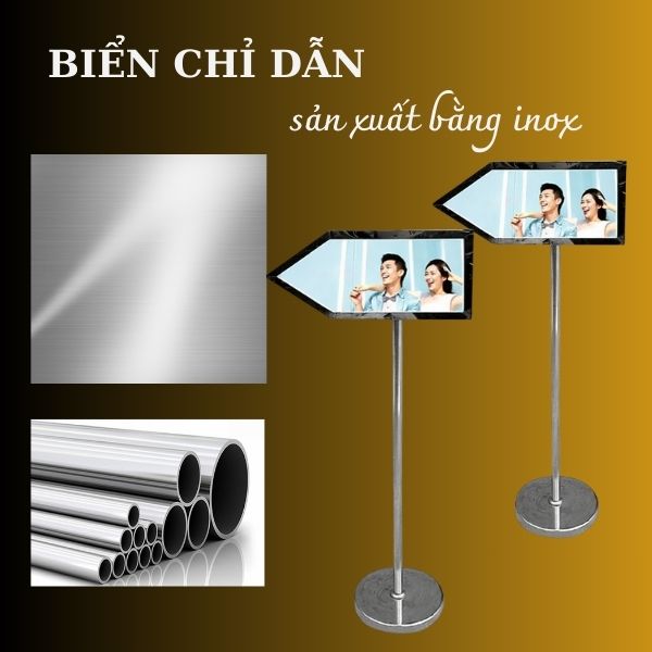 Biển chỉ dẫn inox trắng mũi tên