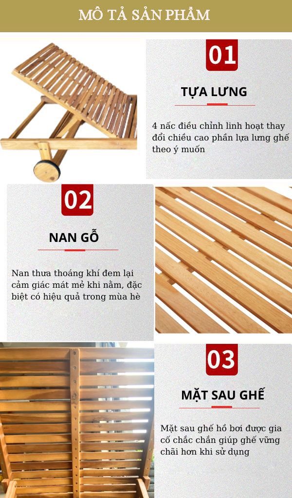 Các đặc điểm của ghế gỗ hồ bơi