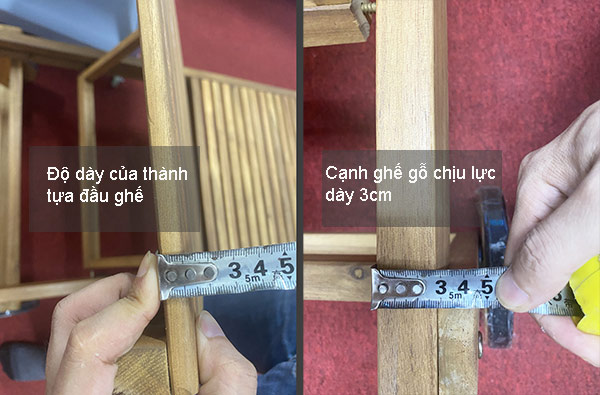 Kiểm tra 1 số thông số chi tiết trên ghế gỗ hồ bơi