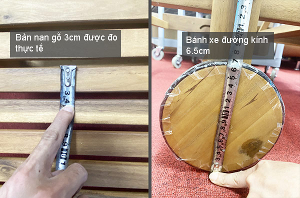 Kiểm tra 1 số thông số chi tiết trên ghế gỗ hồ bơi