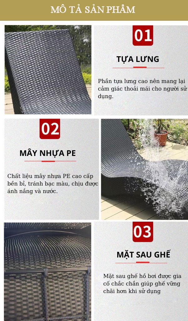 Đặc điểm cấu tạo ghế mây nhựa dùng ở hồ bơi