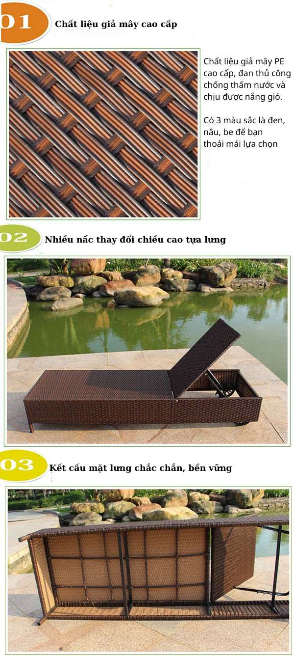 1 số đặc điểm của mẫu giường mây nhựa hồ bơi