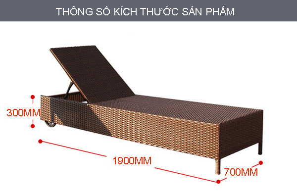 Chi tiết kích thước ghế hồ bơi - giường hồ bơi mây nhựa