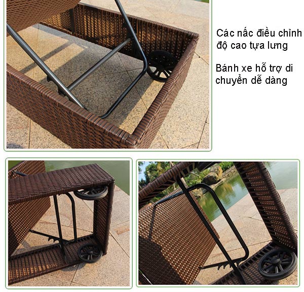 Có nhiều nấc điều chỉnh tựa ghế hồ bơi
