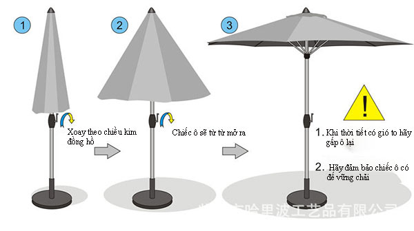 Thao tác đóng mở của dù đúng tâm tròn dễ dàng