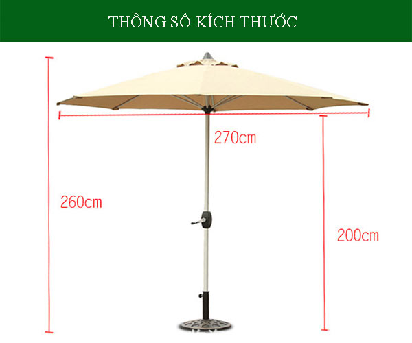 Chi tiết cụ thể kích thước ô dù ngoài trời