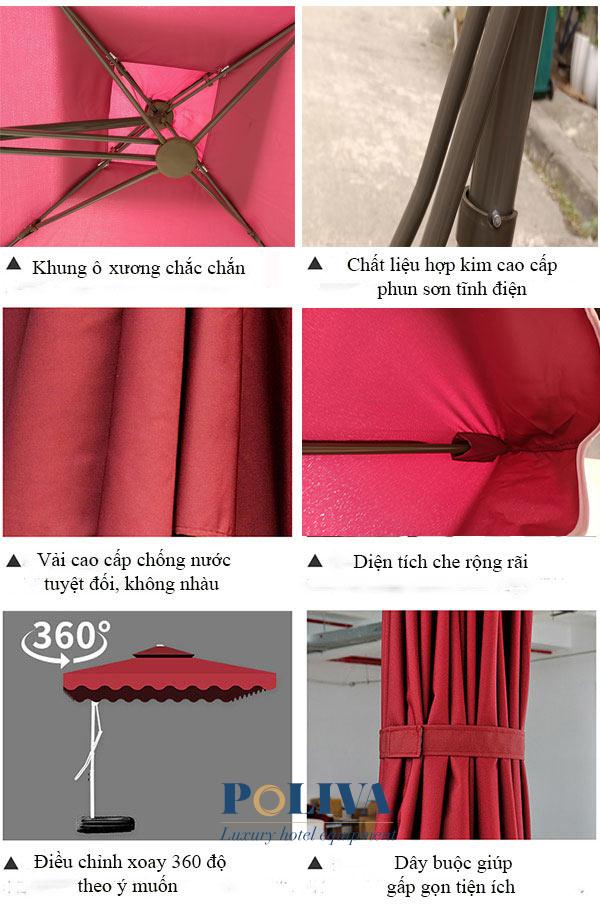 Mô tả cụ thể các đặc điểm cấu tạo dù che nắng lệch tâm