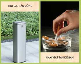 So sánh khay gạt tàn thuốc lá để bàn và trụ gạt tàn đứng chuyên dụng