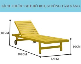 Kích thước ghế hồ bơi, giường tắm nắng bể bơi tiêu chuẩn