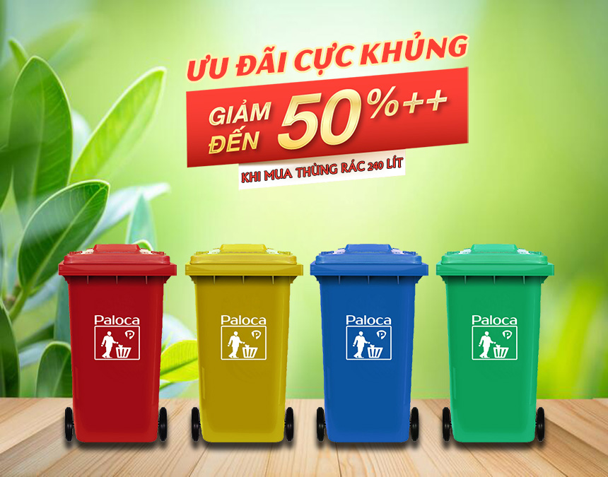 Giảm giá 50% khi mua thùng rác nhựa 240 lít Paloca