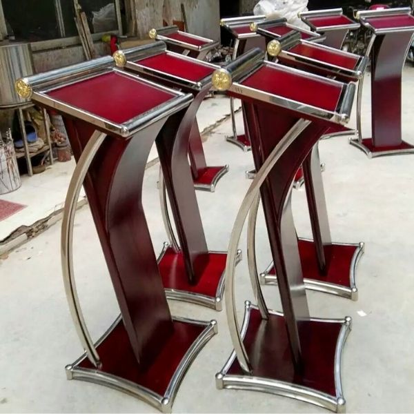 Bục đứng phát biểu sự kiện viền inox trắng - hình 4