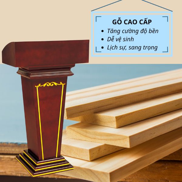 Bục phát biểu gỗ trang trí inox vàng - hình 3
