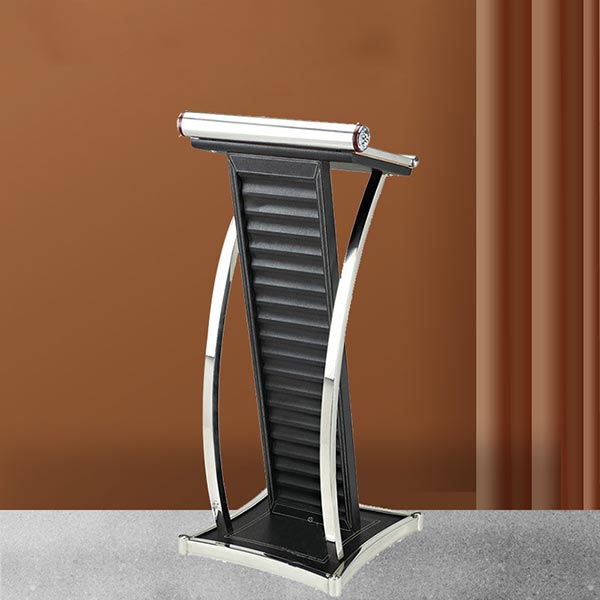 Bục phát biểu inox trắng thân bọc da - hình 2