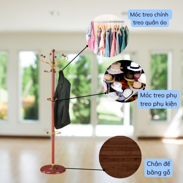 Cây treo quần áo gỗ kết hợp inox - hình 3
