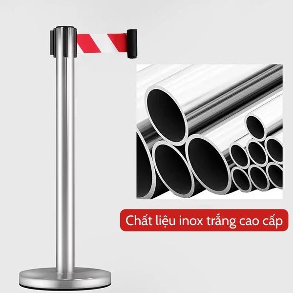 Cột chắn inox dây trắng kẻ đỏ - hình 5