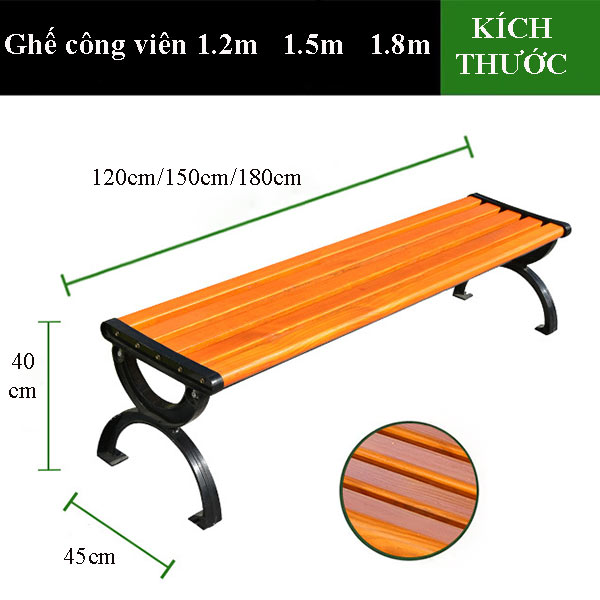 Ghế băng công viên bằng gỗ không tựa - hình 6
