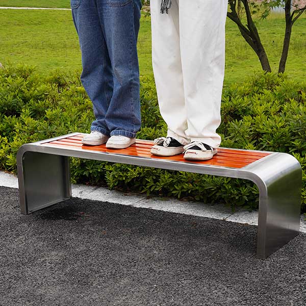 Ghế băng dài inox nan giả gỗ - hình 3