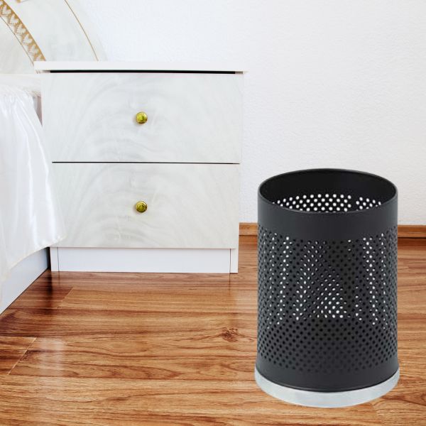 Sọt rác văn phòng thép sơn đen viền inox trắng - hình 3