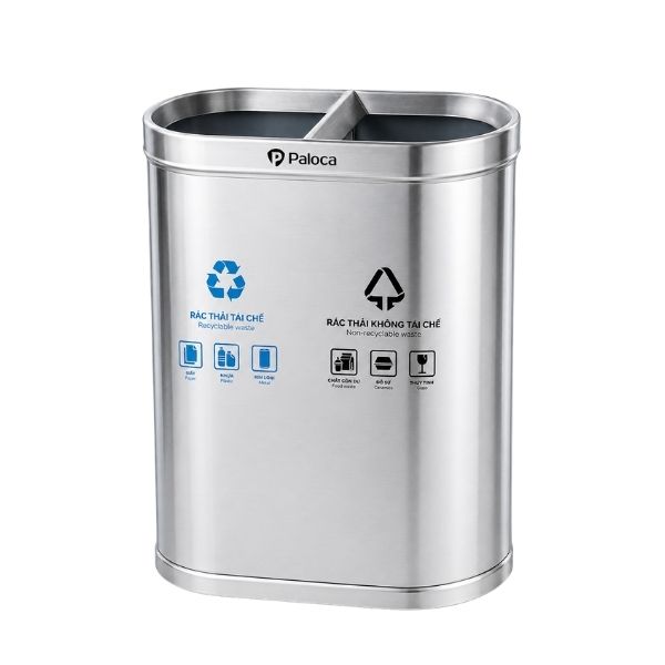 Thùng đựng rác inox 2 ngăn không nắp - hình 6