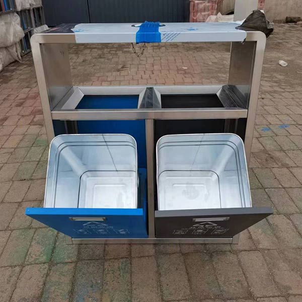 Thùng phân loại rác 2 ngăn inox - hình 4