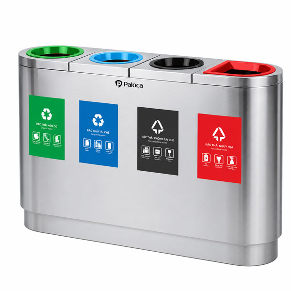 Thùng phân loại rác bằng inox 4 ngăn - hình 6