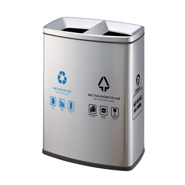 Thùng rác 2 ngăn ngoài trời bằng inox - hình 6