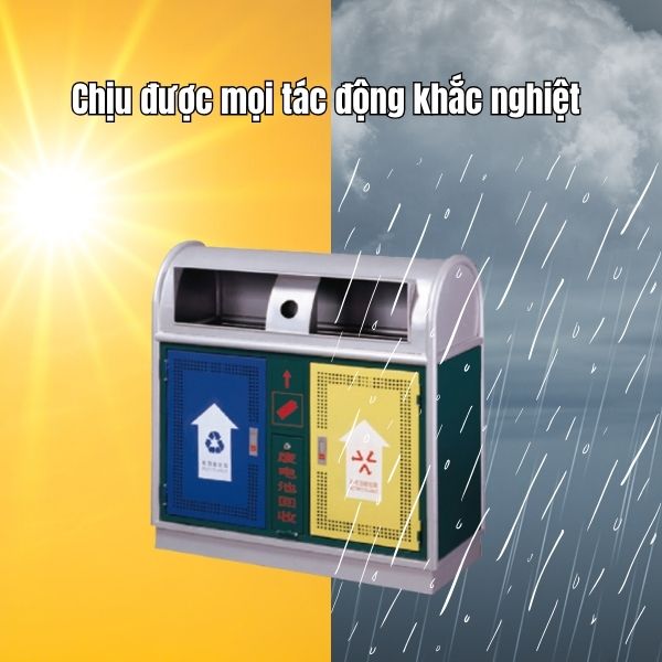 Thùng rác ngoài trời 2 ngăn màu xanh vàng - hình 2