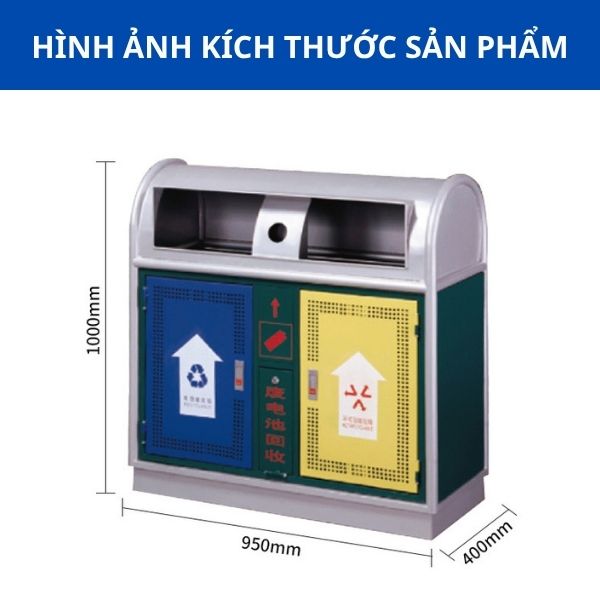 Thùng rác ngoài trời 2 ngăn màu xanh vàng - hình 4