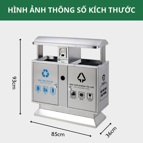 Thùng rác công viên inox 2 ngăn - hình 3