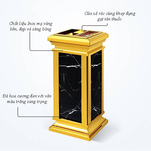 Thùng rác đá hoa cương có gạt tàn thuốc HTG-14A-B2 - hình 5