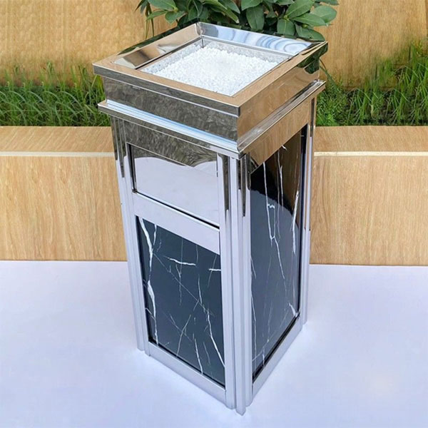 Thùng rác đá hoa cương đen inox trắng - hình 5