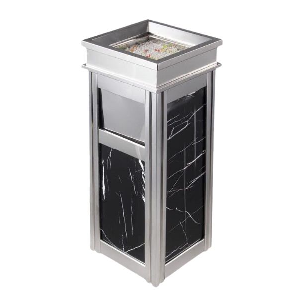 Thùng rác đá hoa cương đen inox trắng - hình 6