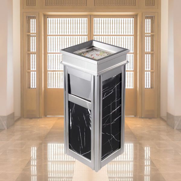 Thùng rác đá hoa cương đen inox trắng - hình 2
