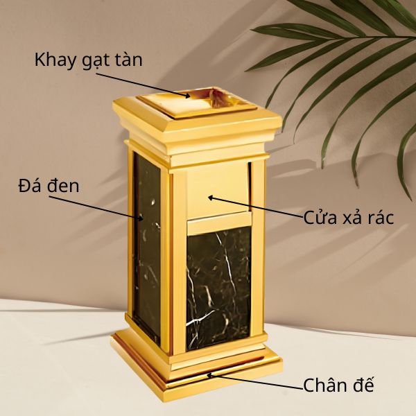 Thùng rác đá hoa cương inox vàng - hình 2