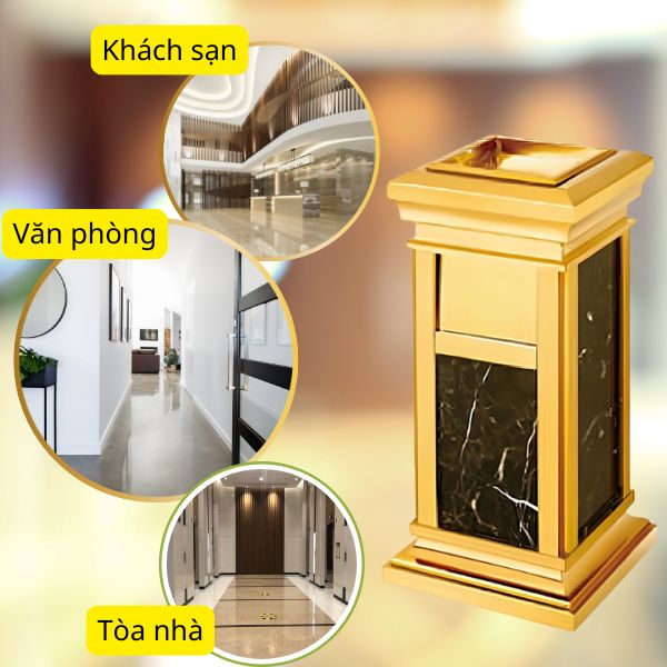 Thùng rác đá hoa cương inox vàng - hình 4