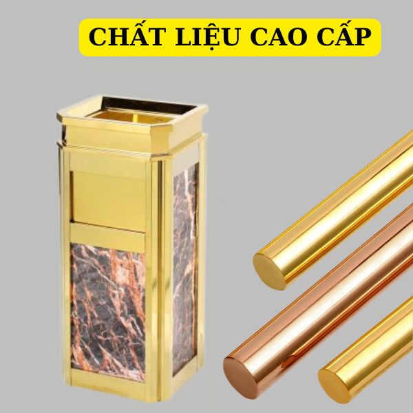 Thùng rác đá vân đỏ inox vàng HTG-12A-R - hình 4