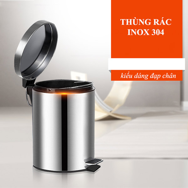 Thùng rác đạp chân tròn 12L inox 304 - hình 5