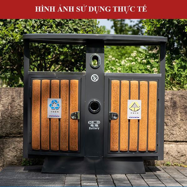 Thùng rác đôi gỗ nhựa 2 ngăn - hình 5