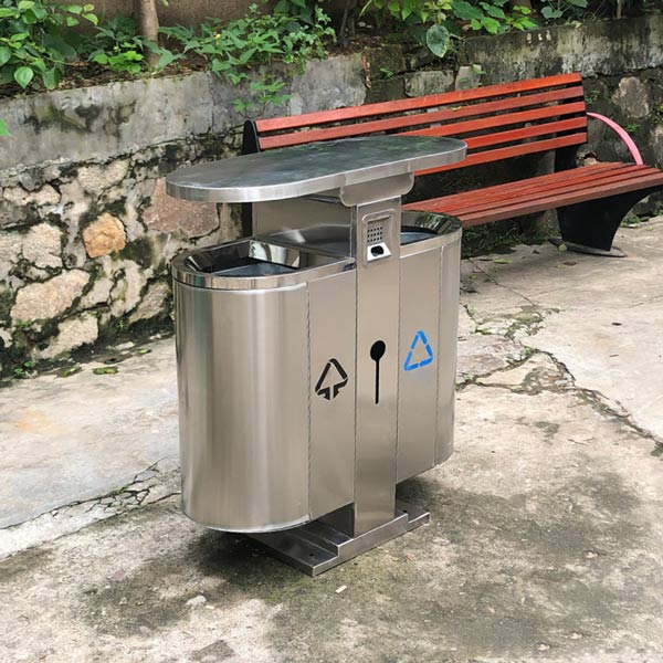 Thùng rác đôi ngoài trời bằng inox - hình 3