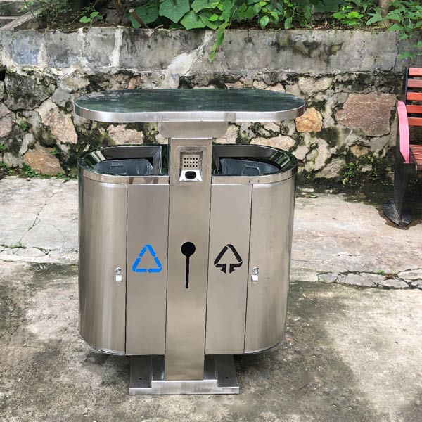 Thùng rác đôi ngoài trời bằng inox - hình 2