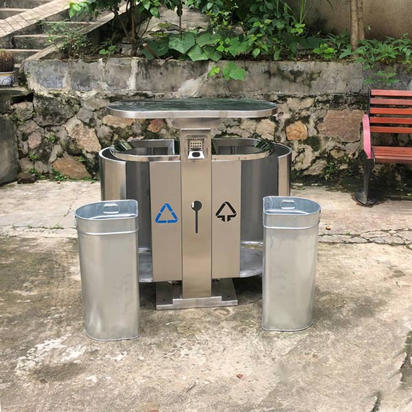 Thùng rác đôi ngoài trời bằng inox - hình 4